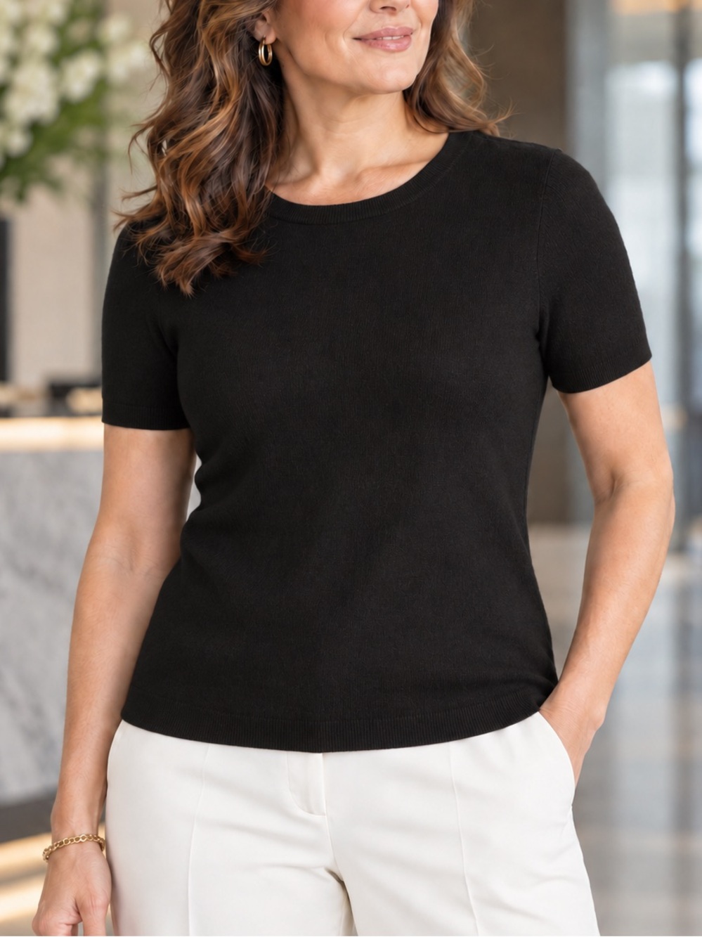 Calvin Klein EcoVero Fine-Knit Short-Sleeve Sweater NWT — Large